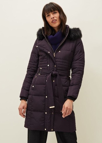 Phase Eight Leonor Tie Belt Puffer Coats Purple Australia | BZ7851396